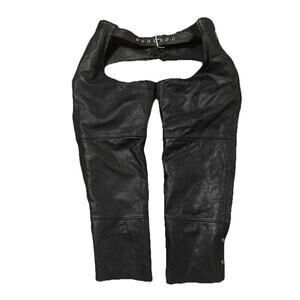 FMC Leather Motorcycle Chaps 2X Black Lined Biker Riding Pants